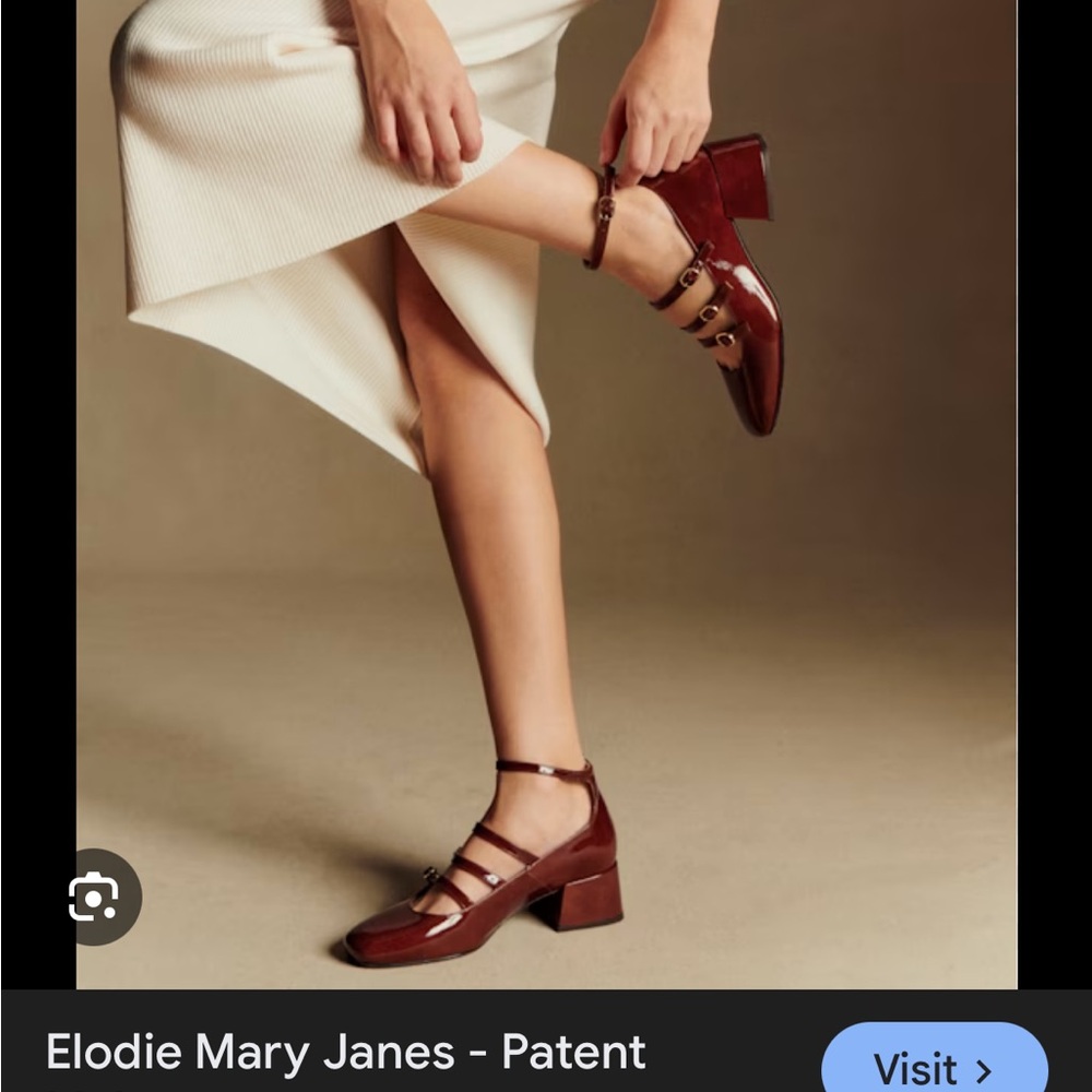 Sézane Patent Mahogany (Burgundy) Patent Mary Jane Block Heel Flats - Picture 2 of 8